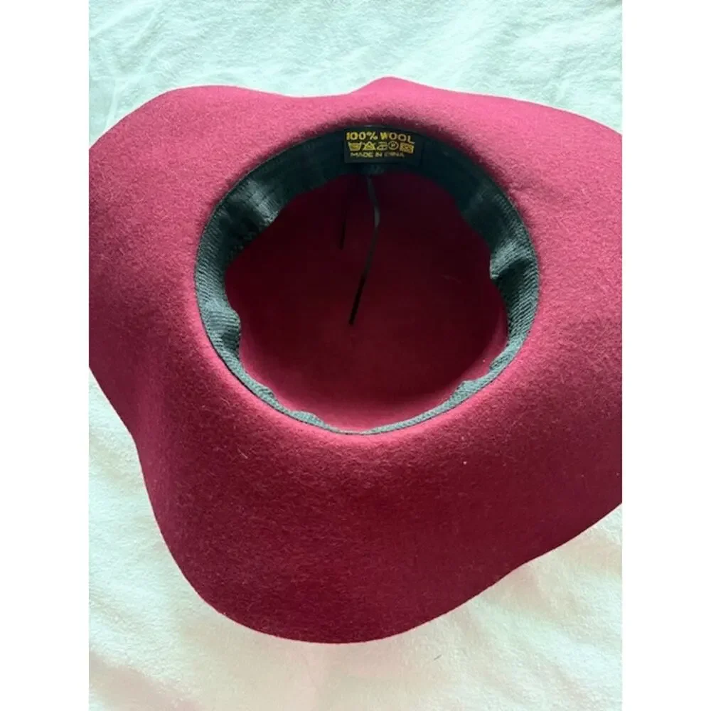 Burgundy Wool Boho Floppy Wide Brim Hat 70s Retro Romantic Cottage Whimsigoth